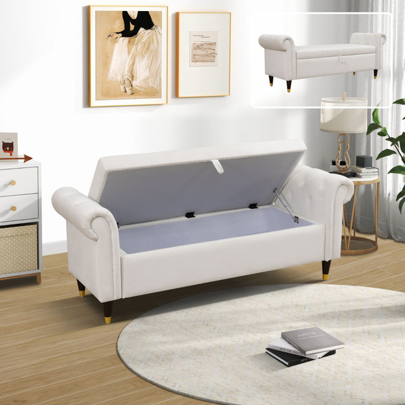 White Sherpa Bedroom Storage Bench with Combines Everyday Storage and Upholstery
