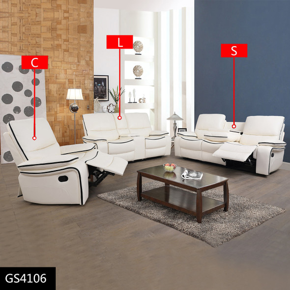 White Bonded Leather Sofa with Accent Chairs Ottomans and Supportive Cushioning