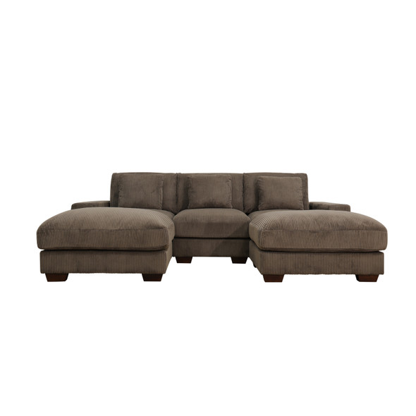 Brown 5-Piece Corduroy Modular Sofa Set with 2 Ottomans and Wide Track Arms