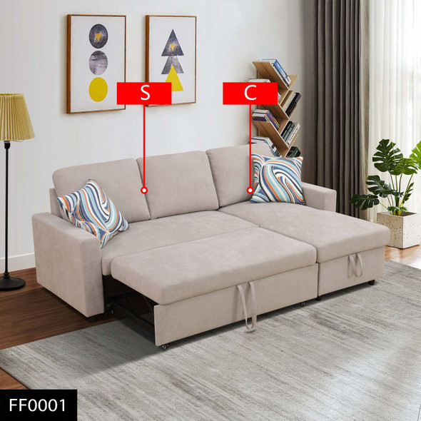 Gray 2-Piece Flannelette Pull-Out Sleeper Sectional with Right-Facing Storage