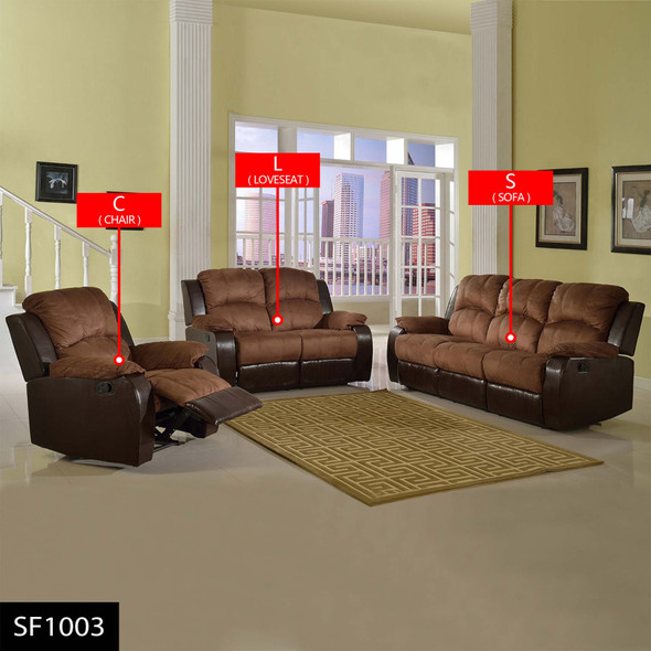 Brown 3-Piece Flannel and PVC Reclining Living Room Set with Sofa Loveseat