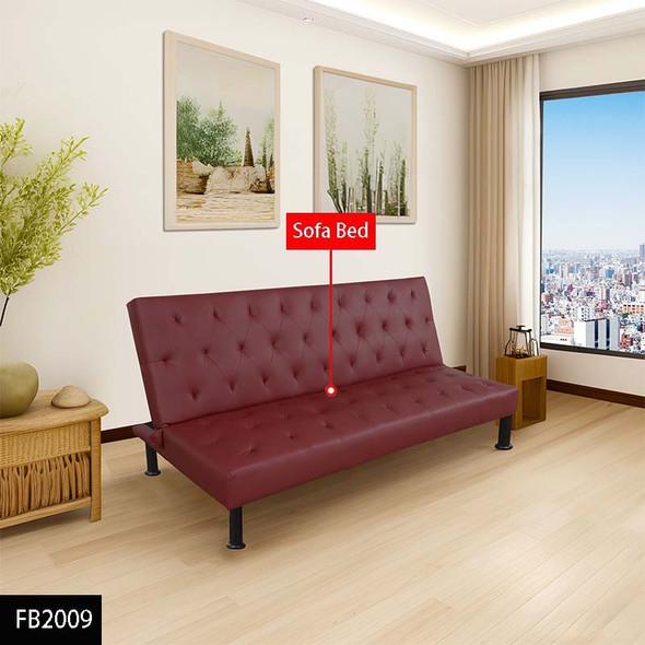 Red Faux Leather Convertible Sleeper Sofa with Adjustable Construction