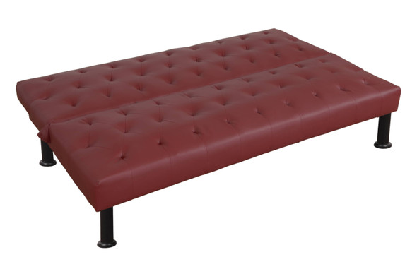Red Faux Leather Convertible Sleeper Sofa with Adjustable Construction