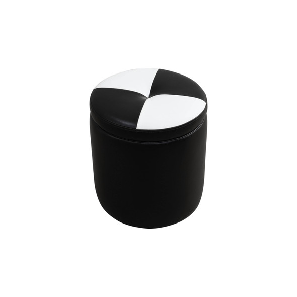 Black and White Cat-Scratch Leather Round Stool with Pinwheel Cushion and Corner