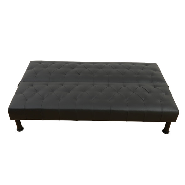 Black Faux Leather Convertible Sleeper Sofa with Adjustable Construction