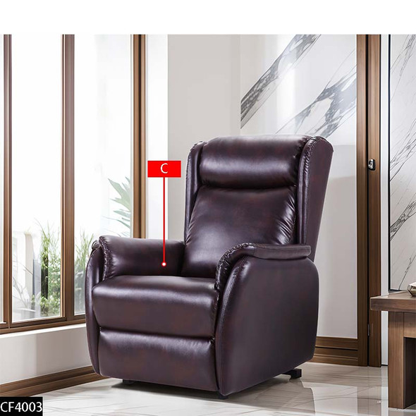 Brown Rubber Cloth Recliner Chair with High Back and Padded Arms and Stitching