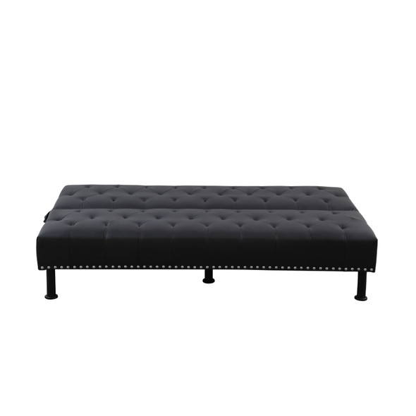 Black Faux Leather Convertible Sleeper Sofa with Adjustable Construction