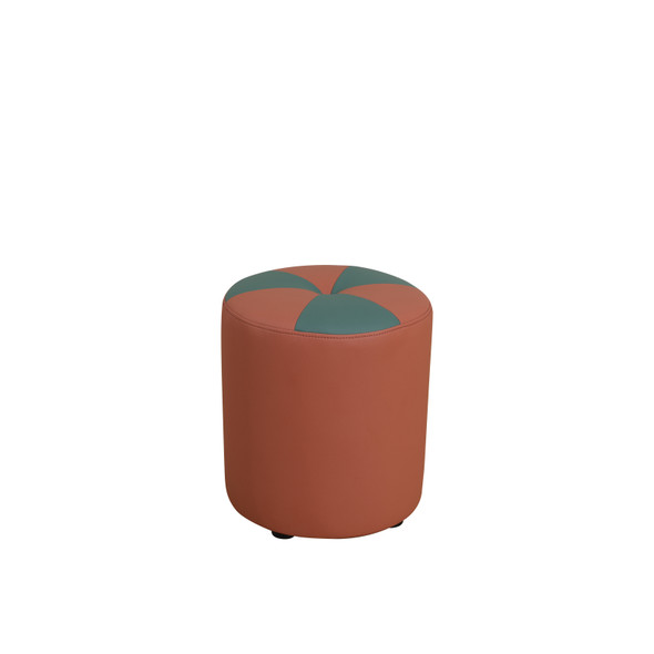 Orange and Green Cat-Scratch Leather Round Stool with Pinwheel Cushion
