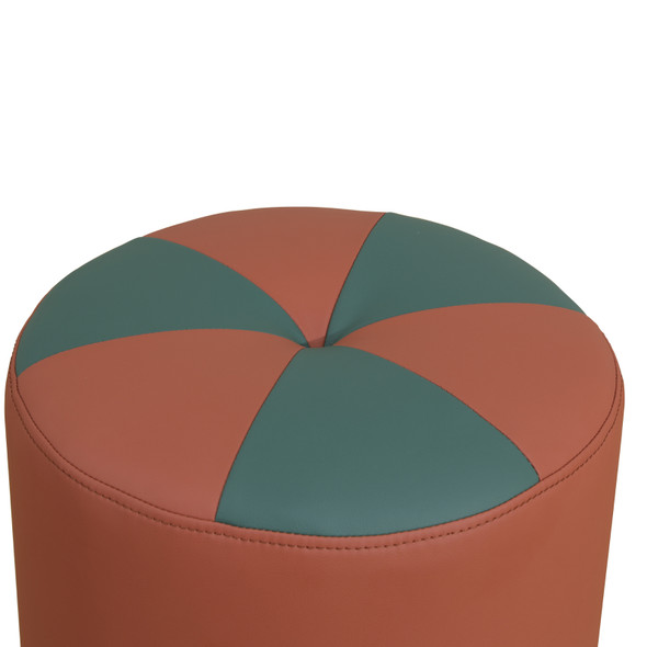 Orange and Green Cat-Scratch Leather Round Stool with Pinwheel Cushion