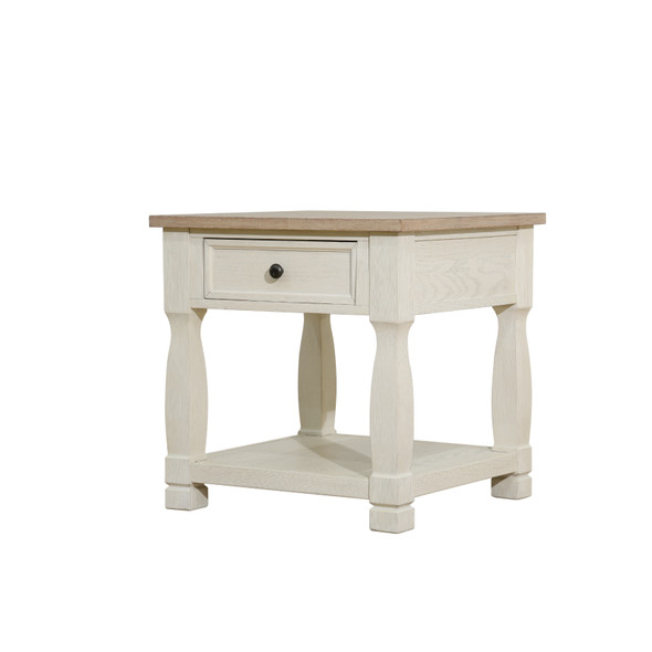 Light Brown MDF and White Oak Cocktail Table with Lower Shelf and Compact Design