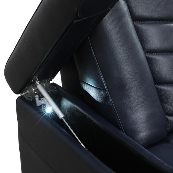 Dark Blue 6-Piece Top-Grain Leather Power Reclining Theater Seating Set with LED