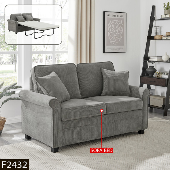Gray Corduroy 2-Seat Convertible Sleeper Sofa with Adjustable Construction
