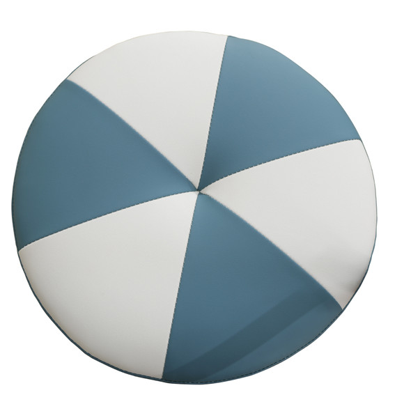 Lake Blue and Beige Cat-Scratch Leather Round Stool with Pinwheel Cushion