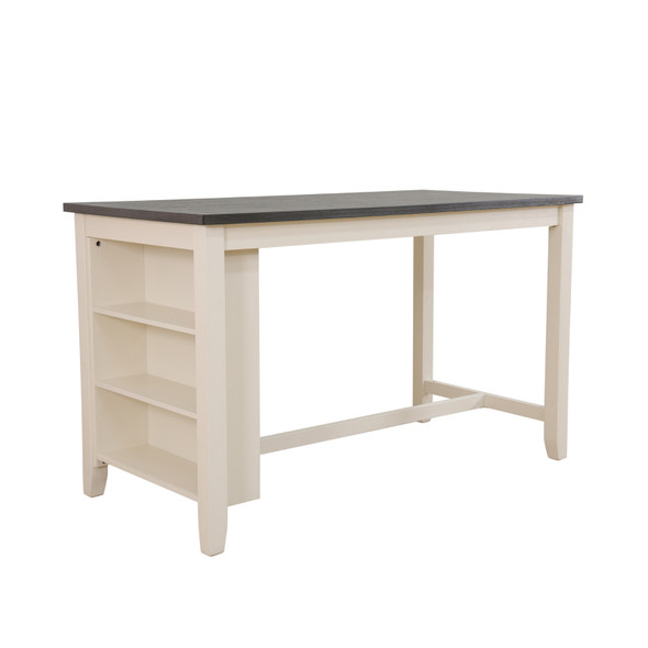 White Oak and Black MDF Counter-Height Console Table with Side Storage Shelves