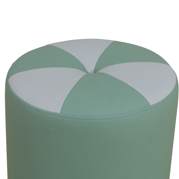 Pale Green and Gray Cat-Scratch Leather Round Stool with Pinwheel Cushion