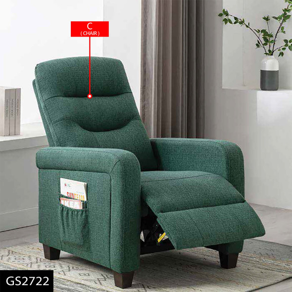 Green Linen Manual Recliner Armchair with Side Pocket and Padded Footrest