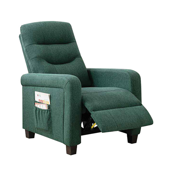Green Linen Manual Recliner Armchair with Side Pocket and Padded Footrest