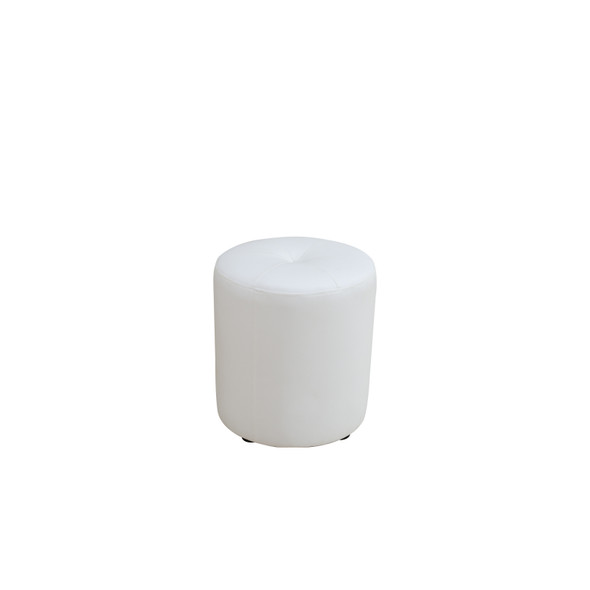 White Cat-Scratch Leather Round Stool with Padded Cushion and Resting Your Feet