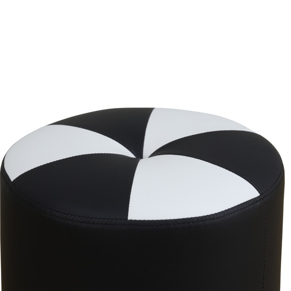 Black and White Cat-Scratch Leather Round Stool with Pinwheel Top and Padded Top
