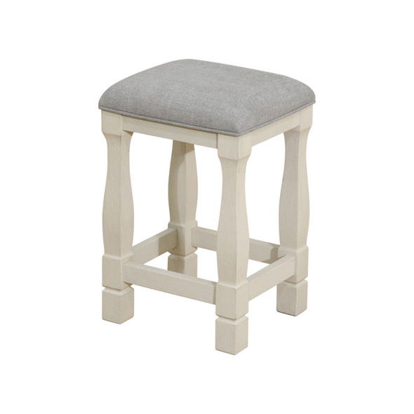 Light Gray Linen Counter Stool with White Oak Legs and Footrests and Padded Top