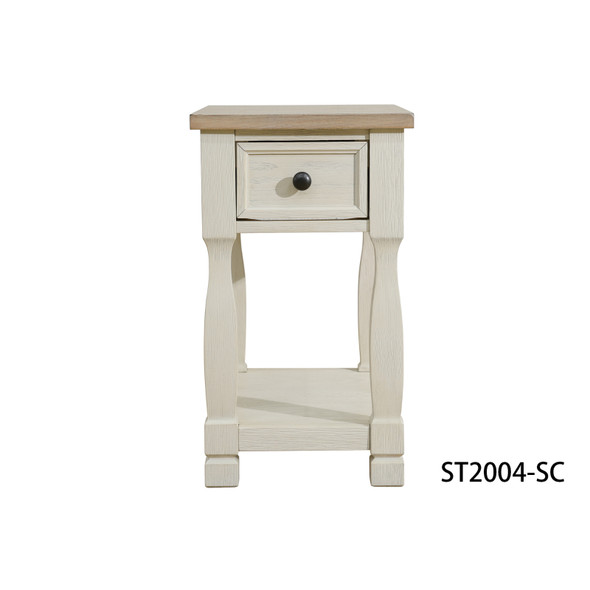 Light Brown MDF and White Oak Side Table with Drawer and Lower Shelf and Profile