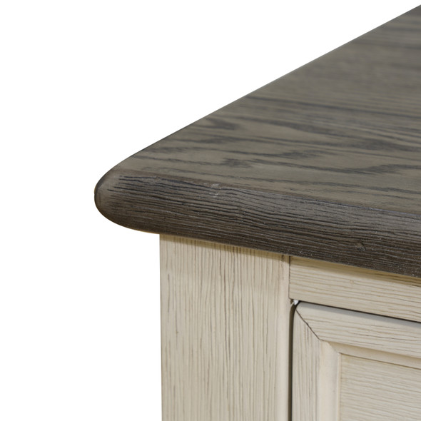 Dark Gray MDF and White Oak Storage Table with Drawers and Contrasting Wood