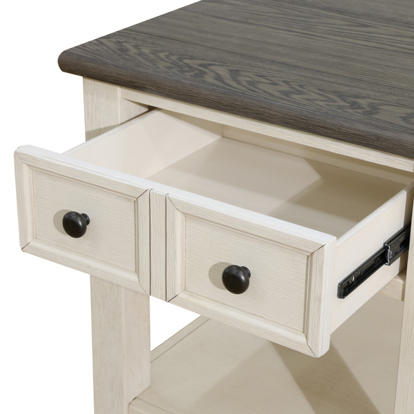 Dark Gray MDF and White Oak End Table with Drawer and Integrated Drawer Shelf