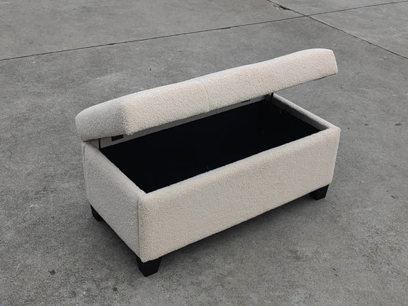 Light Beige Sherpa Upholstered Storage Bench with Tufted Cushion and Tapered
