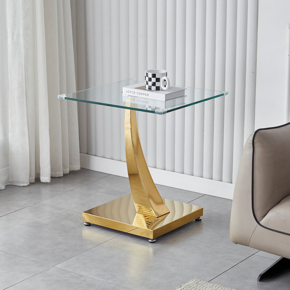Clear Silver Tempered Glass End Table