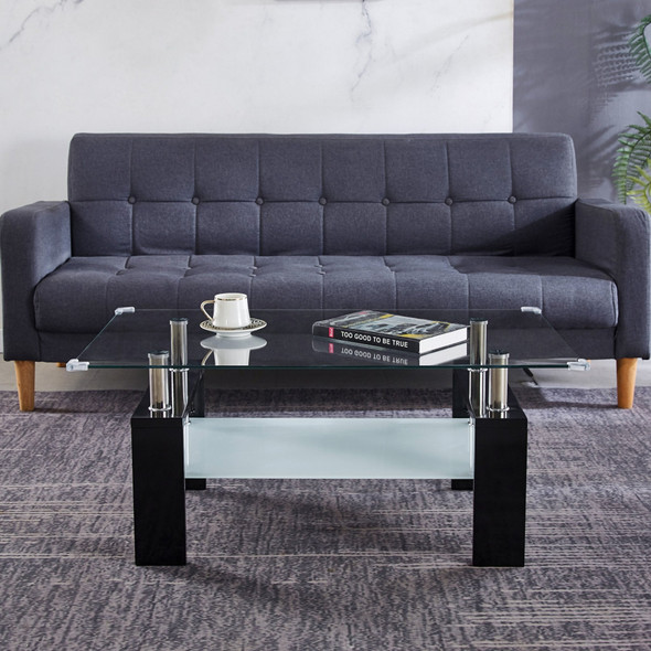 Red Tempered Glass Coffee Table with MDF Construction