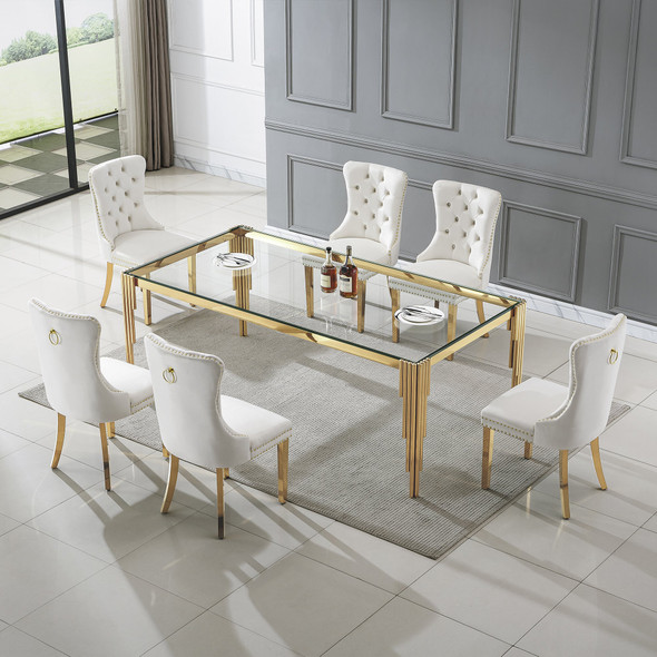 Clear Silver Modern Tempered Glass Dining Table