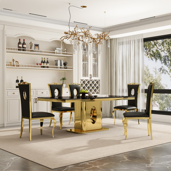 Stone-Look MDF Rectangular Dining Table