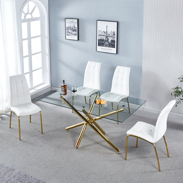 Clear Silver Glass Top Dining Table