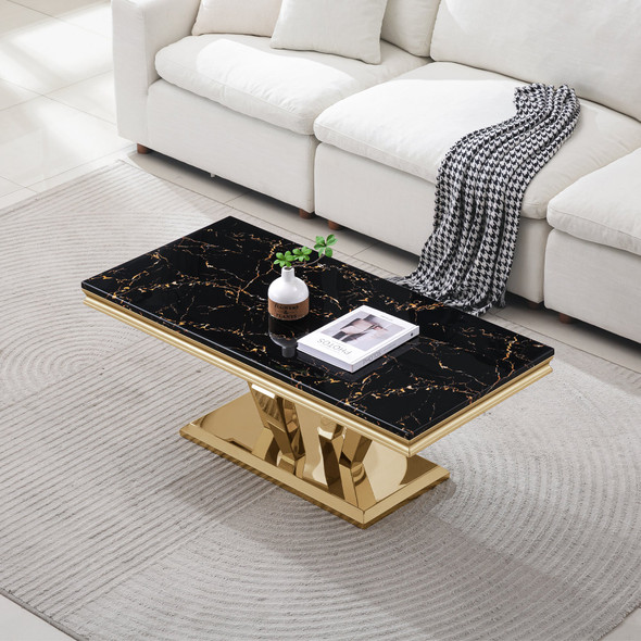Gold White Stone-Look MDF Coffee Table