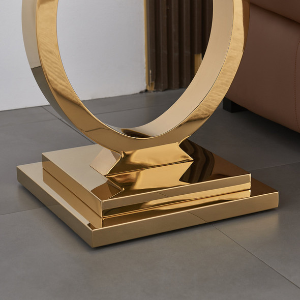 Black Gold Stone-Look MDF End Table with Metal Base