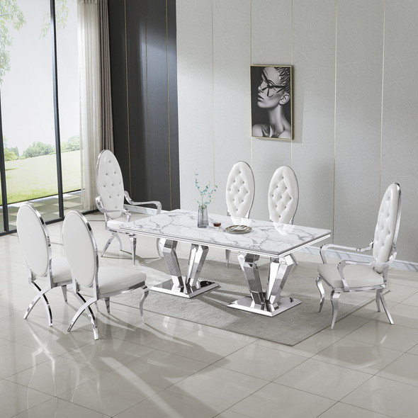 White Gold Genuine Marble Dining Table