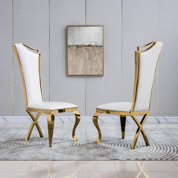 Silver Black Leatherette Dining Chair Set of 2