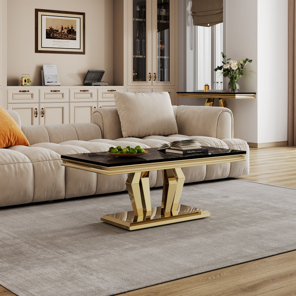 Silver White Stone-Look MDF Coffee Table