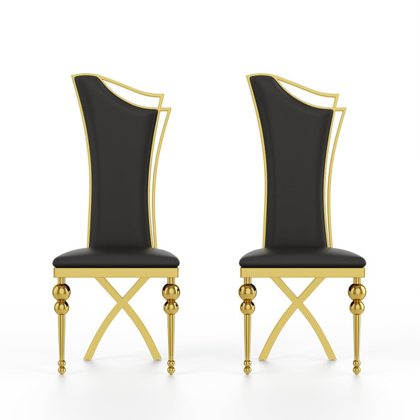 White Gold Premium PU Upholstered Dining Chair Set of 2