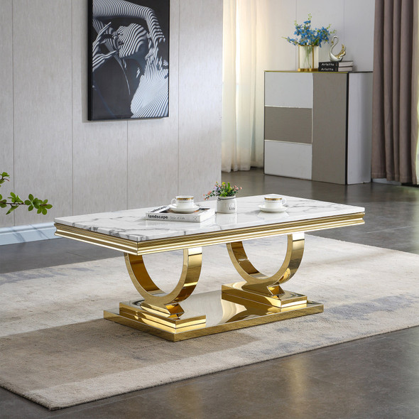 Genuine Marble Coffee Table with Stainless Steel Frame