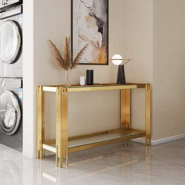 Black Gold Tempered Glass Console Table