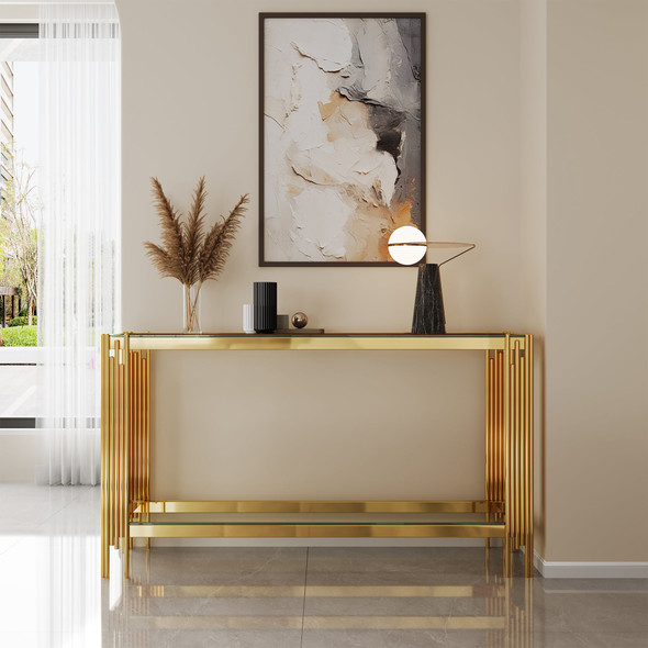Black Gold Tempered Glass Console Table