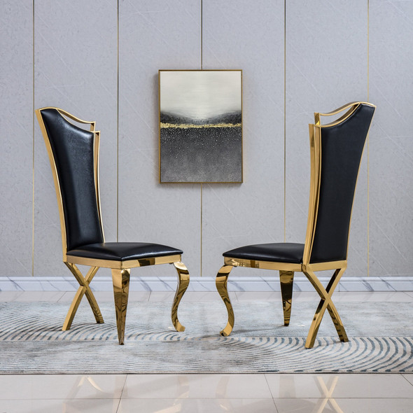 Silver White Leatherette Dining Chair Set of 2