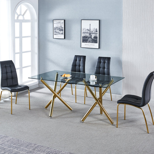 Clear Silver Glass Top Dining Table