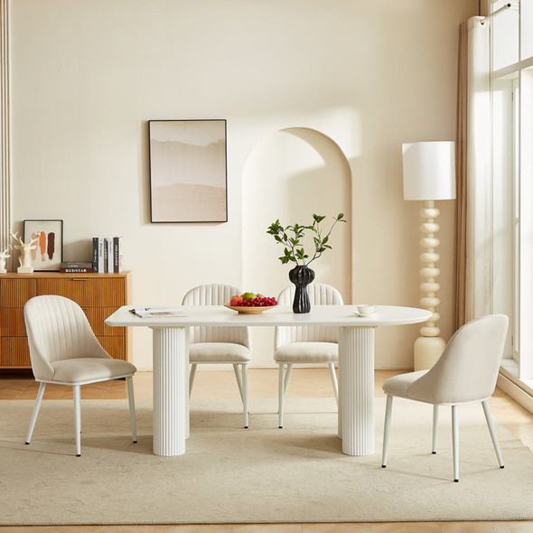 Cream Stone-Look MDF Dining Table