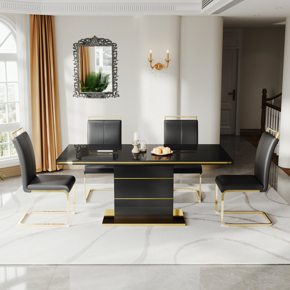 White Gold Modern Stone-Look MDF Rectangular Dining Table