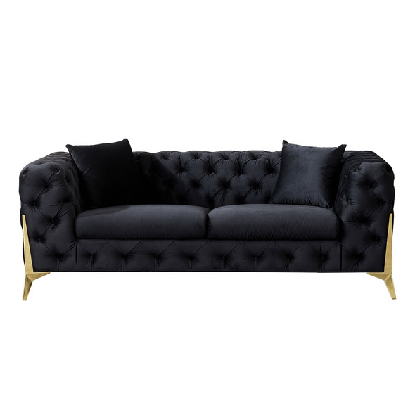 Black Velvet Upholstered Loveseat with Solid Wood Structure