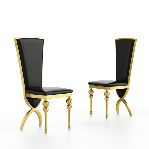Black Gold Premium PU Upholstered Dining Chair Set of 2