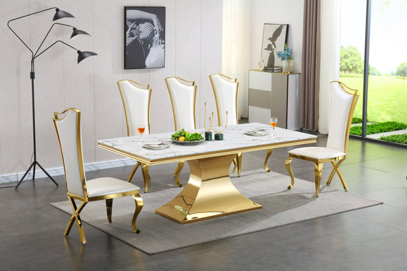 Genuine Marble Dining Table with Stainless Steel Frame
