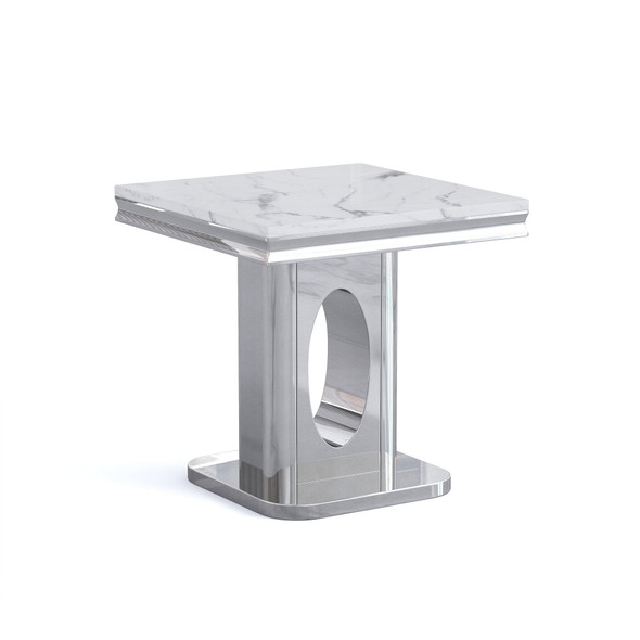 Black Gold Stone-Look MDF End Table with Metal Base